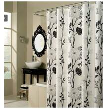 Black And White Flower Fabric Shower Curtain Bathroom Accessories Bathroom Decor