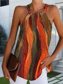 Spring/Summer Fashionable Floral Print Sleeveless Dress, Lightweight & Elegant, Versatile For Casual, Vacation, Work, Wedding, Party, Beach, Sleepwear - Orange - View 5