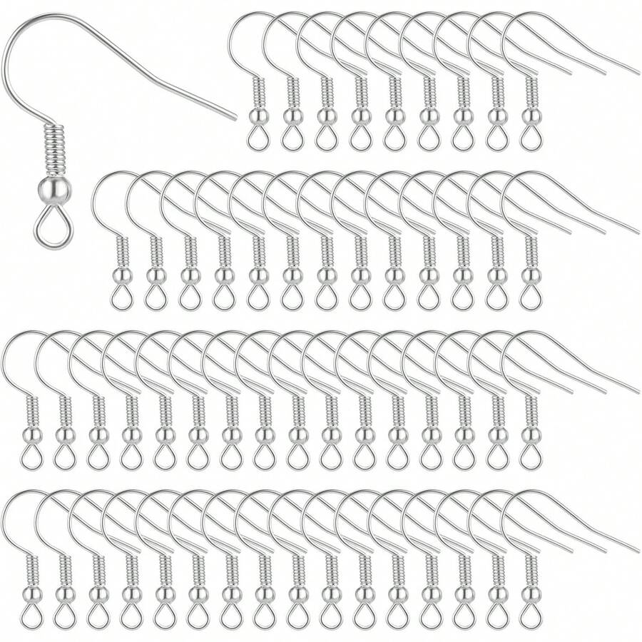 50 buah Pengait Anting-Anting Antialergi dari Stainless Steel, Perlengkapan Pembuatan Anting-Anting Lengkap dengan Pengait Anting-Anting, Cincin Penghubung, dan Penutup Anting-Anting untuk Pembuatan Perhiasan - Perak - View 1