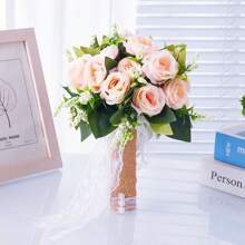 1 Stück Braut/Brautjungfer Rosenstrauß, Seidige Schleife & Künstliche Perlenrose, romantisches Hochzeits-/Valentinstagsgeschenk, Bridal-Shower/JGA, Hochzeitszeremonie Fotorequisiten, Jahrestags-Antrag