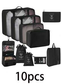 10-1 pièce Sacs de rangement pour voyage d'été, sacs cosmétiques portables imperméables, sacs de toilette multifonctions, sacs de rangement pour vêtements grande capacité, sacs de rangement polyvalents, sacs à main, sacs à chaussures, sacs de plein air, sacs de compression, sacs organisateurs de maquillage