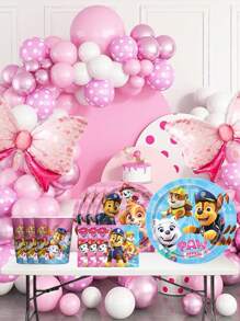 Paw Patrol Paw Patrol Party Zubehör Einweg-Dekorations-Geschirr Set, Paw Patrol Geschirr, Pappteller, Pappbecher, Servietten, Fahnen zum Aufstellen, Party Event Foto Dekorations-Zubehör, Geburtstags-Party und Feiertags-Party Einweg-Geschirr, geeignet für Familientreffen, Familienreunionen, Gender Reveal Party Events, Halloween, Erntedankfest, Valentinstag, Weihnachten, Schulanfang, Muttertag