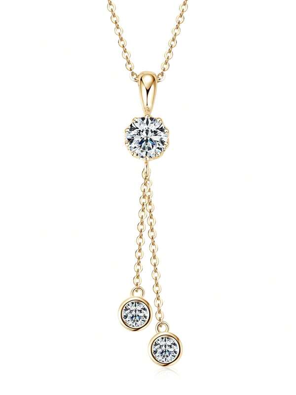 XUJIA 1PC 1.6CTW. Moissanite Crown Necklace For Women 925 Sterling Silver 6.5mm&4mm Round Moissanite Tassel Hanging Pendant Necklace Jewelry Gifts For Her Comes With 1pc 6.5mm  Moissanite GRA Certificate
