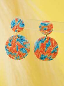 Pendientes de arcilla polimérica colgantes hechos a mano con diseños redondos y estampados coloridos, para mujer, ideales como joyas y regalos para fiestas