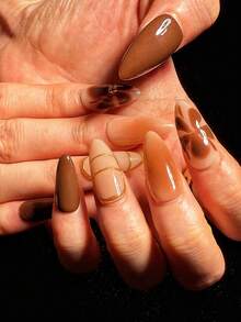 10 Almond-Shaped Nail Pieces, Pure Handmade Autumn And Winter Super Beautiful, High-End Elegant, Gentle Style, Multi-Color Blooming, Hand-Painted Flowers With Small Gold Beads, Suitable For Girls And Women Press On Nails Nail Supplies Nails - Multicolor - View 3