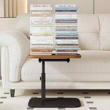 Adjustable C-Shaped Sofa Side End Table Coffee Laptop Table Living Room Bedroom - Walnut - View 2