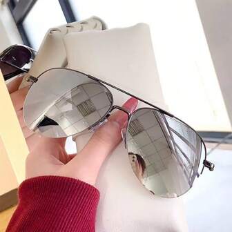 1pc Women's Metal Oval Frame Retro Double Bridge Fashion Pilot Fashion Glasses For Vacation Beach Accessories For Women Glasses Shades