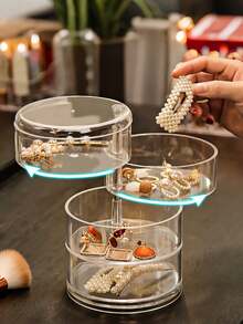 1pc Children's Multi-Layer Rotatable Hair Accessory Storage Box, Transparent Anti-Oxidation Hair Tie & Clips Organizer For Girls