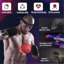 1 件配备可调节头带手套和头戴式拳击速度球，运动反弹反应球增强手眼协调速度和反应时间 - 彩色 - 查看 1
