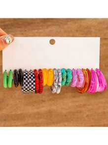 10-30 Pairs Acrylic Resin Bar C-Shape Two-Tone Long Chain Earring Sets