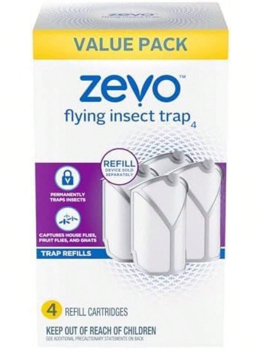 Zevo Flying Insect Trap & Cartridge - Plug In Fly Trap & Indoor Bug Catcher For Gnats, House & Fruit Flies - Mess-Free - Use In Any Room - Uses Blue & UV Light (1 Plug In Device & 1 Cartridge) - 4 Refill Cartridge - View 1