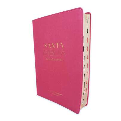 Biblia RV1960 Clasica supuer gigante fucsia imitacion piel con indice tamaño grande, letra 19 puntos