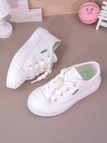 Girls' Canvas Shoes, New Spring/Summer Student Kids White Shoes Thick Bottom Middle/Big Children Sports Shoes Boys/Girls Breathable Casual Sneakers - White - View 7