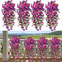 Artificial Hanging Flower Basket For Outdoor, Silk Moring Glory Flowers And Eucalyptus Leaves With Green Vines, UV-Resistant, Suitable For Wall, Home, Porch, Patio - Multicolor - View 11