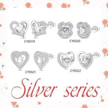 A Pair Of S925 Sterling Silver Diamond Stud Earrings Collection, The Diamond Of Love: Sterling Silver And Diamond Stud Earrings Fashion Collection