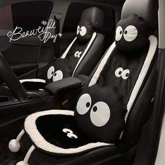 1pc Premium Plush Cartoon Car Seat Cushion, Cute Big Eye Monster Design Car Seat Pad, Warm And Cozy