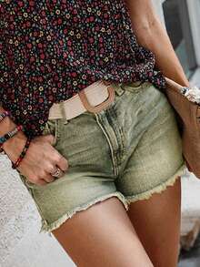 Pantalones cortos vaqueros rectos y delgados de estilo vaquero para mujer, ideales para el verano, vacaciones, playa y conciertos country - Azul Marino - Ver 6