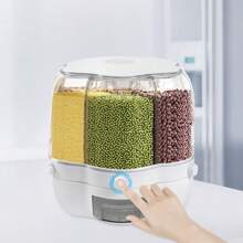 Contenitore ermetico per cereali con 6 vassoi, girevole a 360°, distributore di cibo per cereali, capacità 17,63 l/8 kg, in PP, a prova di perdite e resistente ai parassiti, colore matcha/bianco