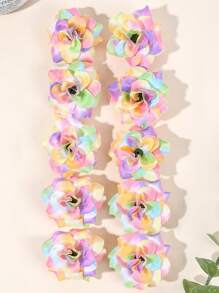 10pcs Girls Gradient Rainbow Colors Flower Hair Clips Artificial Flowers Hairpins Vacation Parties Flower Hair Accessories