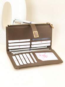 MINGYOU 1 件女士长款钱包，PU 皮革贴片编织图案色块优雅按扣开合大容量多卡槽多功能卡包钱包，紧凑型拉链零钱包，轻巧便携，适合节日礼物