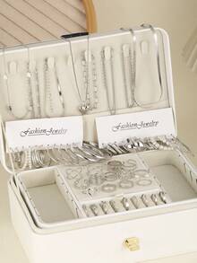 (No Box)54/24Pcs/Set Vintage Elegant Pearl Earrings Ring Heart Pendant Necklace Bracelet For Women Boho Daily Wear Jewelry Set Gifts - 款式1 - 查看 5