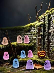 6 piezas Decoraciones de resina con fantasmas luminosos y lindos, fantasmas luminosos creativos para Halloween que brillan en la oscuridad, decoraciones DIY colgantes de fantasmas pequeños, ornamentos de paisaje en miniatura, decoraciones de fiesta con fantasmas y calabazas