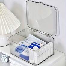 1 szt. Pudełko do przechowywania z pokrywą akrylową, przezroczyste, pyłoszczelne, odpowiednie do masek, niezbędnych rzeczy na biurko, organizacja akcesoriów do sypialni i biura, lekki, wielofunkcyjny pojemnik do pielęgnacji skóry, karty