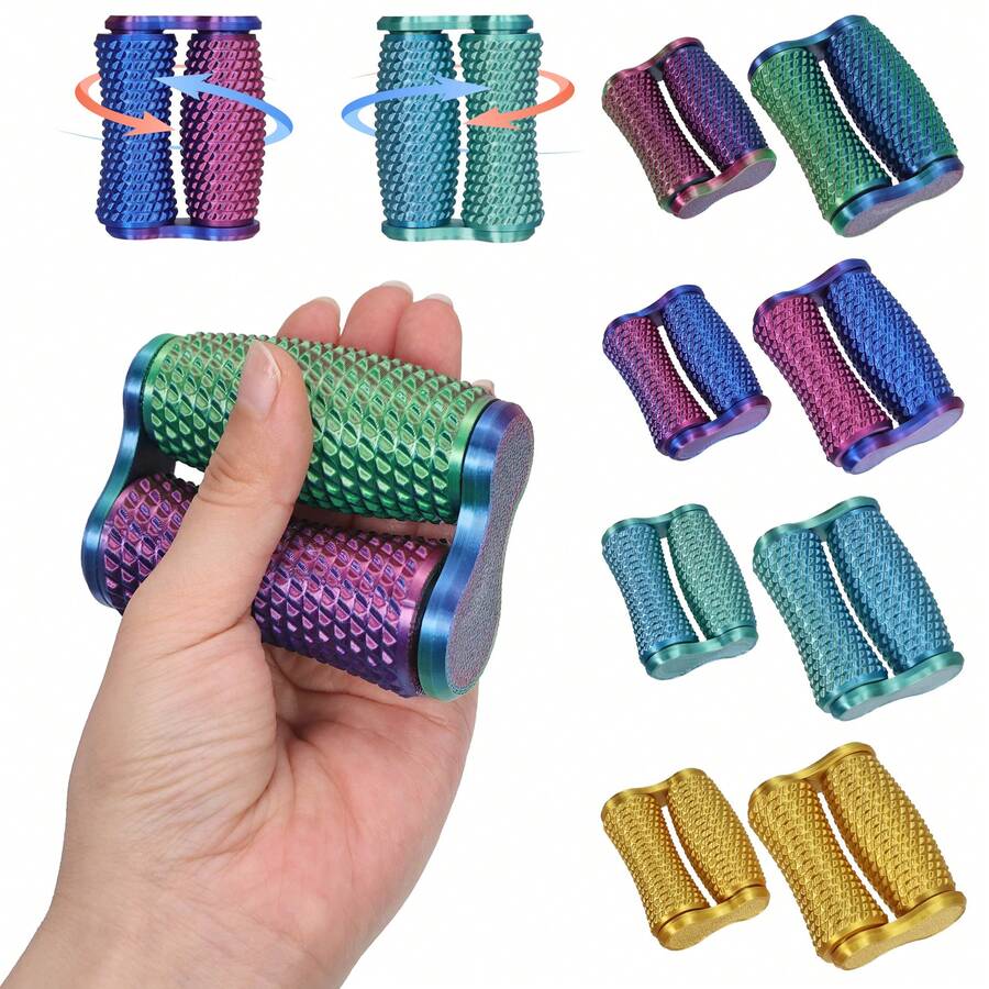 3D 打印手掌按摩滚轮玩具 - 适合成人和青少年缓解压力的手部坐立不安玩具，便携式双滚动装置，可缓解焦虑和集中注意力（多色）