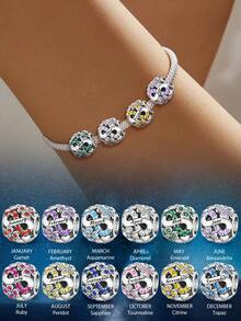 1件时尚925纯银十二月生辰石串珠吊坠，适合女士手链、手镯DIY饰品制作、周年纪念礼物、优雅女士饰品 - 銀色 - 查看 8