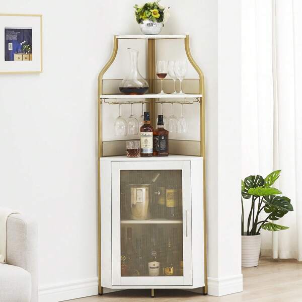 CuteHairy Eck-Weinschrank mit abnehmbarem Weinregal, Weinbarschrank mit Scheunentür und verstellbaren Regalen, Industrie-Weinschrank für Esszimmer, Wohnzimmer, Küche