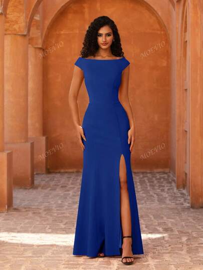 MOEVIO Vestido longo elegante feminino com corpete tomara que caia, estilo sereia, com fenda na coxa, formal, para madrinhas, convidados de casamento, festa de formatura, baile de formatura, festival, traje para encontros