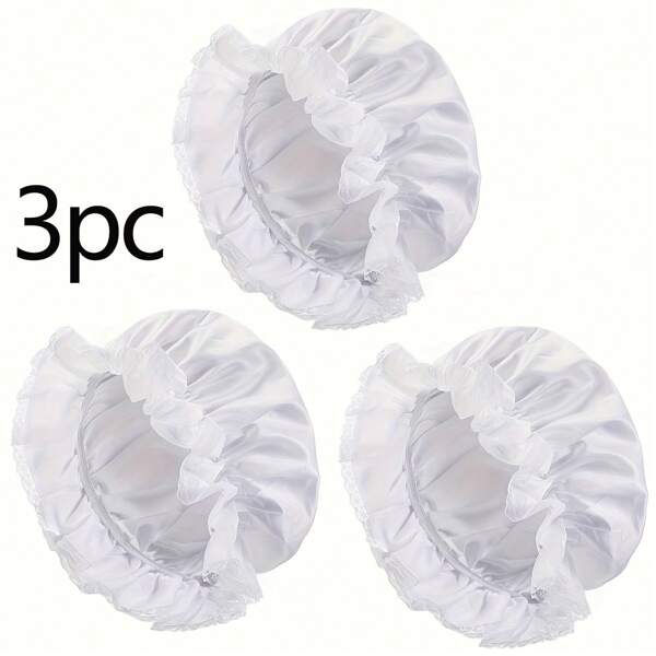 3pcs White Lace Splice Hat, Hoodlum Cap, Pilgrim Hat, Halloween, Christmas, Thanksgiving, Colonial Costume Nightcap, Mob Cap Accessories, Suitable For Maid & Women