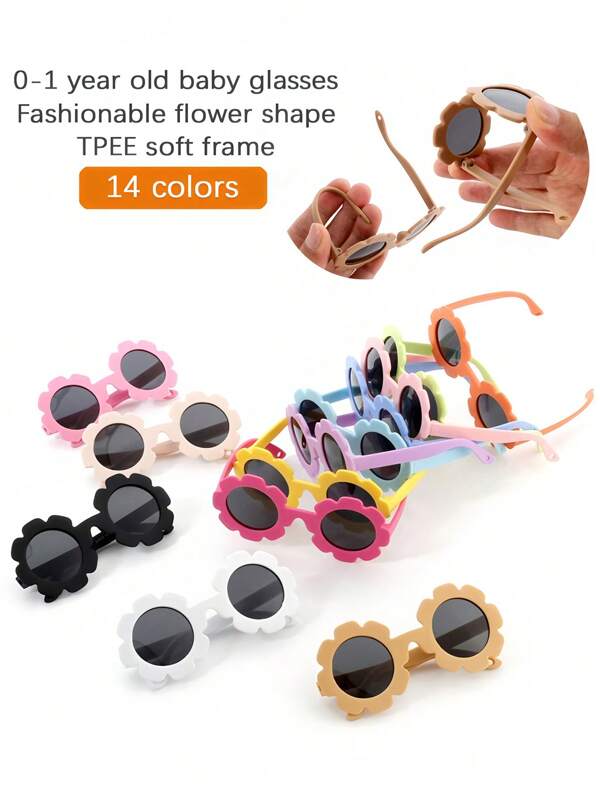 Óculos de sol da moda para bebês, 1 peça, elegante, formato floral, armação macia, cor de doce, confortável, óculos da moda para bebês e crianças pequenas, casual, férias, fotografia diária, 0-1 ano de idade