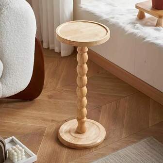 现代圆形木质边桌、茶几、木制咖啡桌、木制咖啡桌、小边桌、客厅、沙发、卧室多功能底座、植物架、家居装饰家具，适用于客厅、卧室、床边、花园