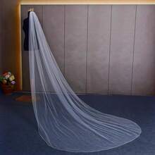 Pearl & Crystal Beaded Wedding Veil - 1 Tier Fingertip Bridal Veil With Elegant Beaded Edge, Soft Tulle - 118 inch - Trắng ngà - Xem 6