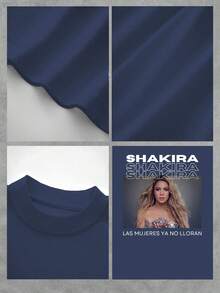 100% 220gsm Heavyweight Cotton Men's TShirt, Stylish Shakira Las Mujeres Ya No Lloran Personalized Print, Perfect For Concerts & Casual Wear, Ideal For Shakira Fans, A Great Gift Choice - Blue - View 4