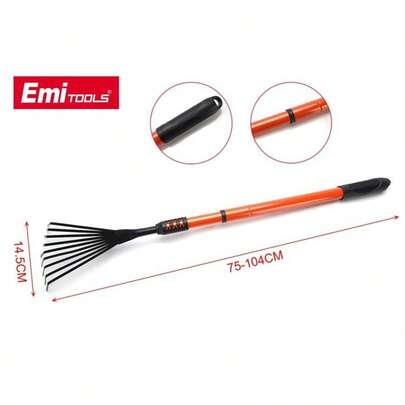 Rastrillo de jardín, rastrillo de hojas con mango de metal con 9 púas, rastrillo de jardín ajustable, 75-104 cm, jardín, arbustos, parterres