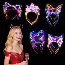 Set de 3/6/9 piezas de diademas con cuernos/orejas de ratón/gato/conejo/corona con LED, decoración para fiestas de princesa, bodas, cumpleaños, conciertos, graduaciones, Navidad Papá Noel, anillo luminoso que brilla en la oscuridad (color aleatorio)