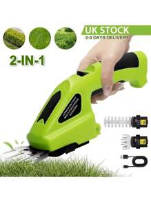 Taille-haies et tondeuse à gazon sans fil, lames en alliage de titane, rechargeable USB, outil de jardinage portatif, cisailles et coupe-herbe, décoration de jardin extérieur avec fond de décoration de vacances (batterie intégrée 2000 mAh)