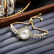 1 pieza Reloj de cuarzo con diseño de hoja de rhinestone colorido, ajustable, para uso en fiestas, de moda