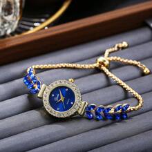 1 pieza Reloj de cuarzo con diseño de hoja de rhinestone colorido, ajustable, para uso en fiestas, de moda