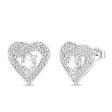 A Pair Of S925 Sterling Silver Diamond Stud Earrings Collection, The Diamond Of Love: Sterling Silver And Diamond Stud Earrings Fashion Collection
