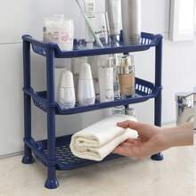 1pc 2/3 Tier Plastic Desktop Makeup Storage Rack Organizer With Hollow Design, Multi-Purpose Utility Storage Shelf For Makeup,Seasoning,Stationery,Space-Saving & Large Capacity In Vertical Space,Freestanding Compact Kitchen Essentials Holder Basket Home Decor Back To School Room Decor School Supplies