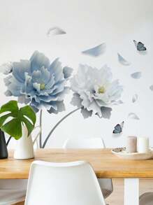 mama look 1 Stück große blaue Blumen Wandaufkleber, abnehmbar und selbstklebend, kann verwendet werden zur Dekoration von Wohnzimmer, Schlafzimmer Hintergrund, PVC abnehmbarer Raumdekoration Heimdekoration Tapeten Wandpapier Badezimmer Küche Wandaufkleber Wanddeko Wandsticker