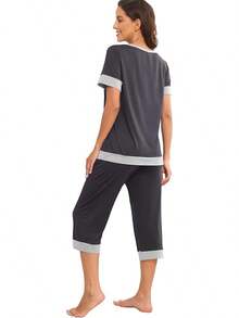 S.PrinStory Women's Pajama Set Short Sleeve Shirt And Pants Sleepwear Pjs Sets Lounge Set - Dark Grey - View 6