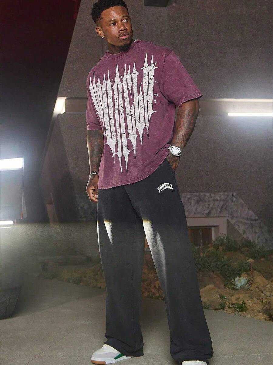 New YOUNGLA Sports Straight Trousers, Joggers Casual Fitness Training Loose Trousers Men - 黑色 - 查看 1