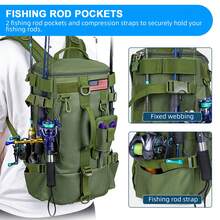 Large Capacity Militarily Tactical Backpacks Waterproof 3-In-1 Fishing Backpack With Flag Patch Multi-Function Outdoor Picnic Tackle Storage Backpack - Green - View 6