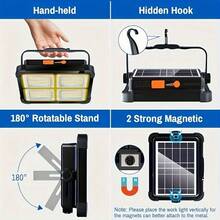 1pc Rechargeable Outdoor Emergency Work Light, Portable LED Work Solar Light, WithStepless Brightness Work Site Battery Rechargeable LED Floor Lamp, Used ForEmergency Work Light Power Failure - 橘色 - 查看 6