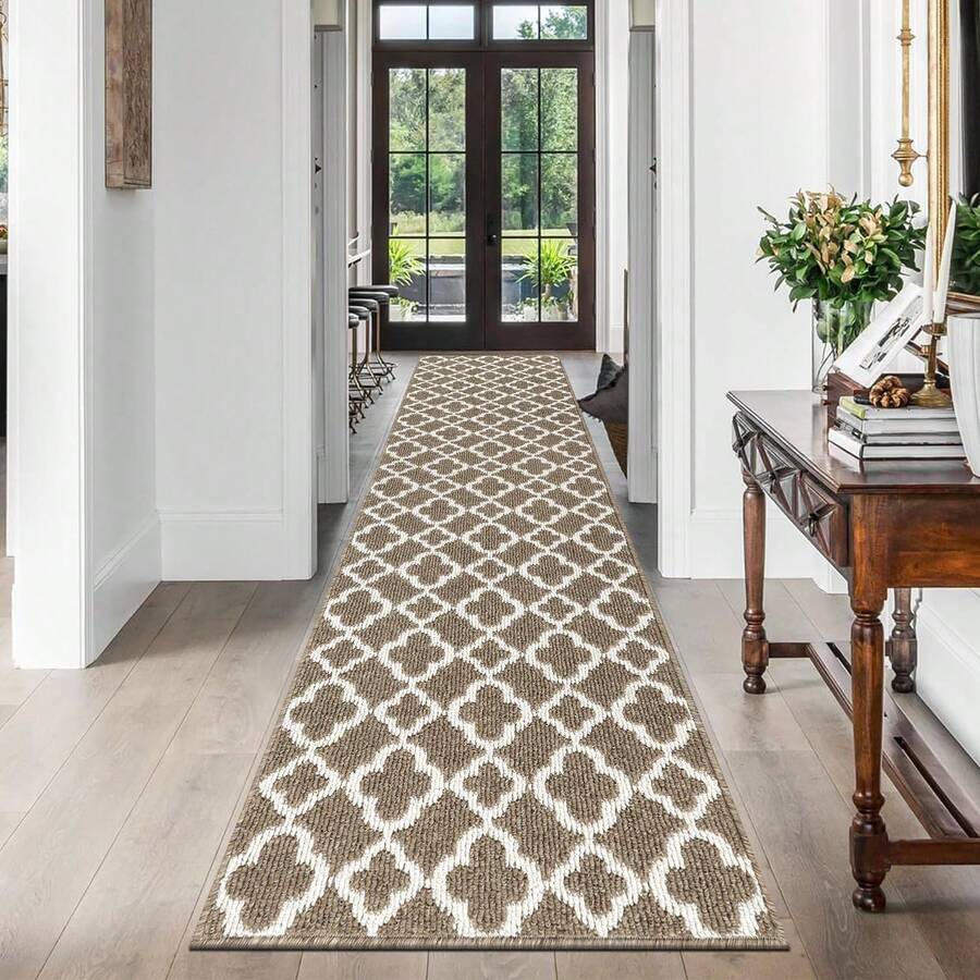 Runner Rug For Hallway Non Slip Kitchen Floor Carpet Runners Geometric Pattern Machine Washable Area Rug For Entryway Bathroom - Brown - View 1