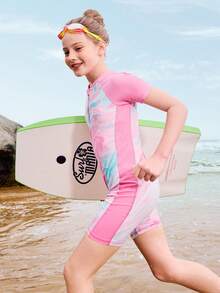 Balabala 女童泳衣儿童泳衣中大童女孩防晒连体泳衣时尚甜美 - 白紅色調 - 查看 2